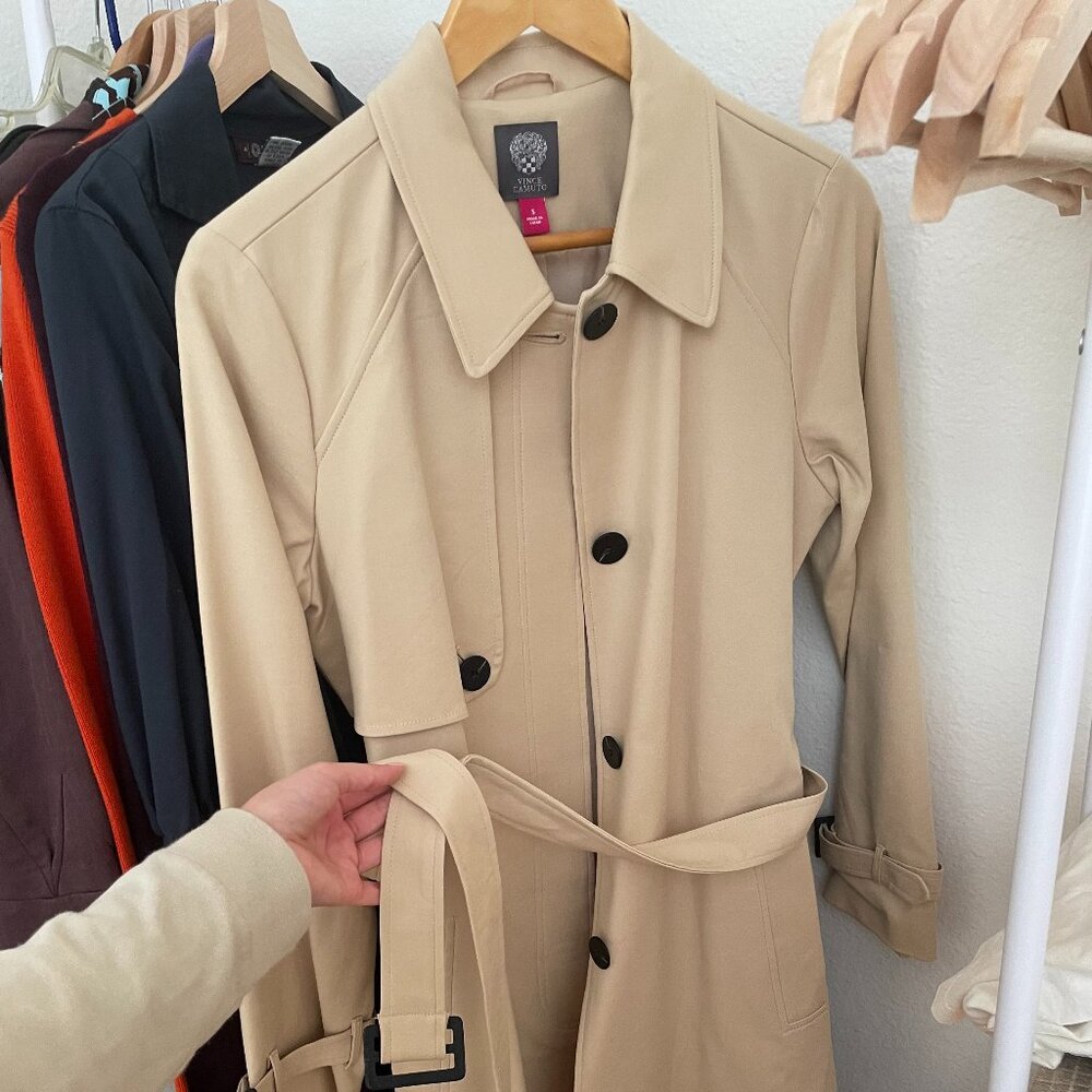 Vince Camuto Long Beige Lightweight Coat